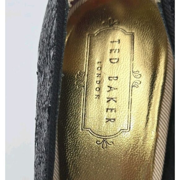 Ted Baker London Keanah Big Bow Peep Toe Black Sparkles High Heel Pumps Shoes 9 - Picture 9 of 14